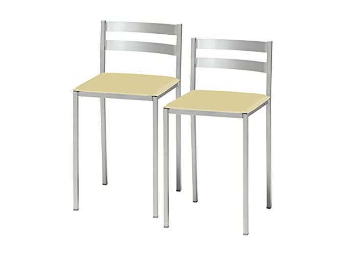 ASTIMESA Zwei Küchenhocker mit Rückenlehne unter horizontalen Streifen aus Kunstleder Beige, Sitzhöhe 45 cm.