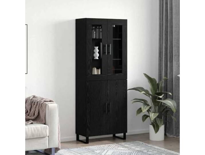 RJPLMFV Anrichte mit 2 Türen, Eiche, Schwarz, Holz TV-Schrank im modernen Design, Regale, Griffe aus Eisen, für Wohnzimmer