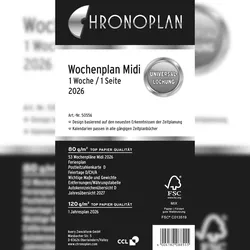 Chronoplan 50556 Wochenplan, Midi, 2026, Weiß, 96 x 172 mm, Inhalt: 35 Blätter / 1 Stück
