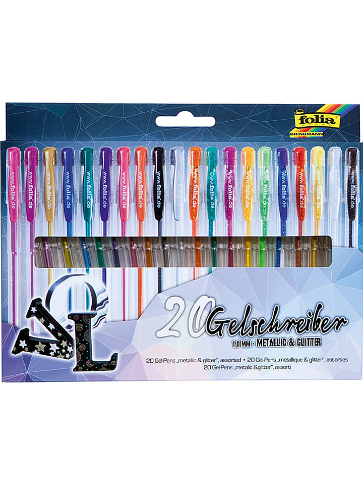 folia PAPER Gelschreiber "Metallic Glitter" in Bunt - 20 Stück - onesize