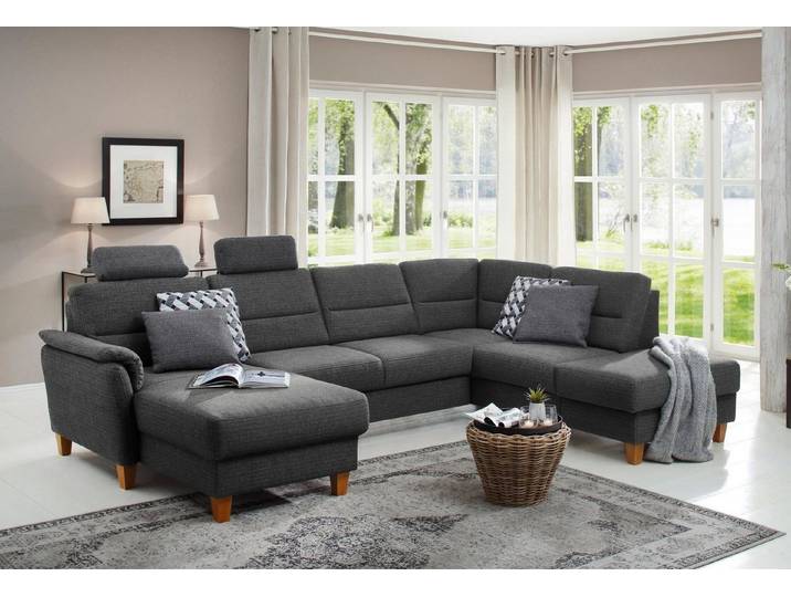 Home affaire Wohnlandschaft Palmera U-Form, B: 308 cm, große Stoff + Leder Auswahl, optional Schlaffunktion & Bettkasten, Federkern, XXL-Wohnlandschaft
