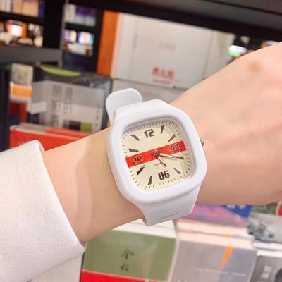ModernMart Elegant Big Square Womens Quartz Watch With Silicone Strap Waterproof Casual Wristwatch white