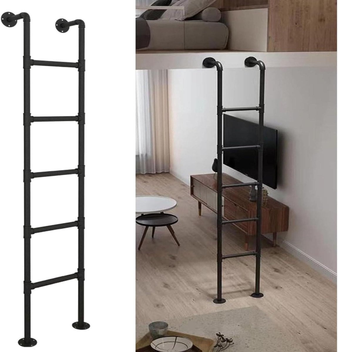 Zwarte metalen wandladder voor stapelbedden, breedte: 38 cm
