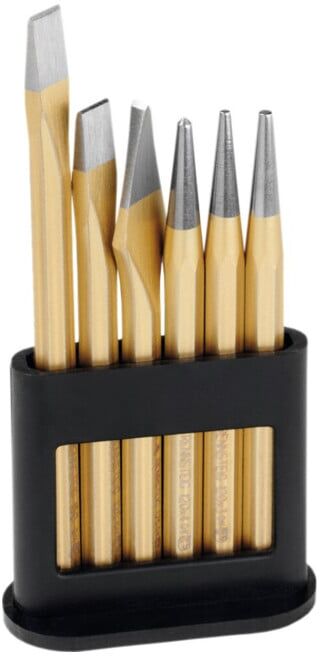 Rennsteig Jeu de burins et de chasse-pointes sur support en plastique, Nombre d'outils: 6 (421 000 09 HO)