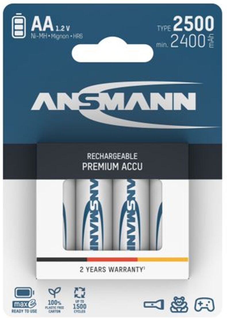 Ansmann Maxe AA Rechargeable Batteries 2500mAh NiMH 4Pack