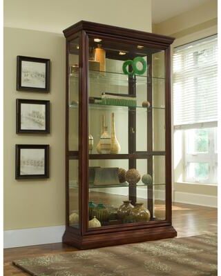 Medium Brown Finish Two-way Sliding Door Curio Cabinet