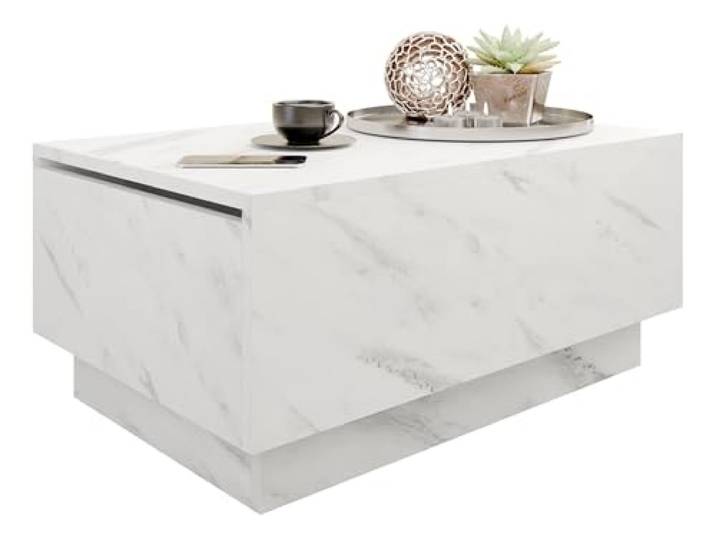 Mirjan24 Wohnzimmertisch Morezi, Couchtisch mit Stauraum, Sofatisch, Öffnung Oben, Kaffeetisch, Teetisch (Marmor Bianco, 90x60)