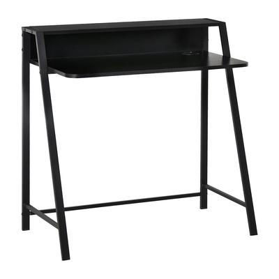 MODFU Schreibtisch Computertisch 84x45x85 cm Schwarz mit Ablage Kabelmanagement MDF Platte Metallrahmen, platzsparend für Home Office