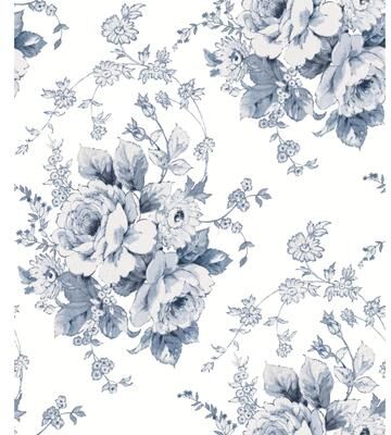 York Wallcoverings Heritage Rose Navy & White Wallpaper