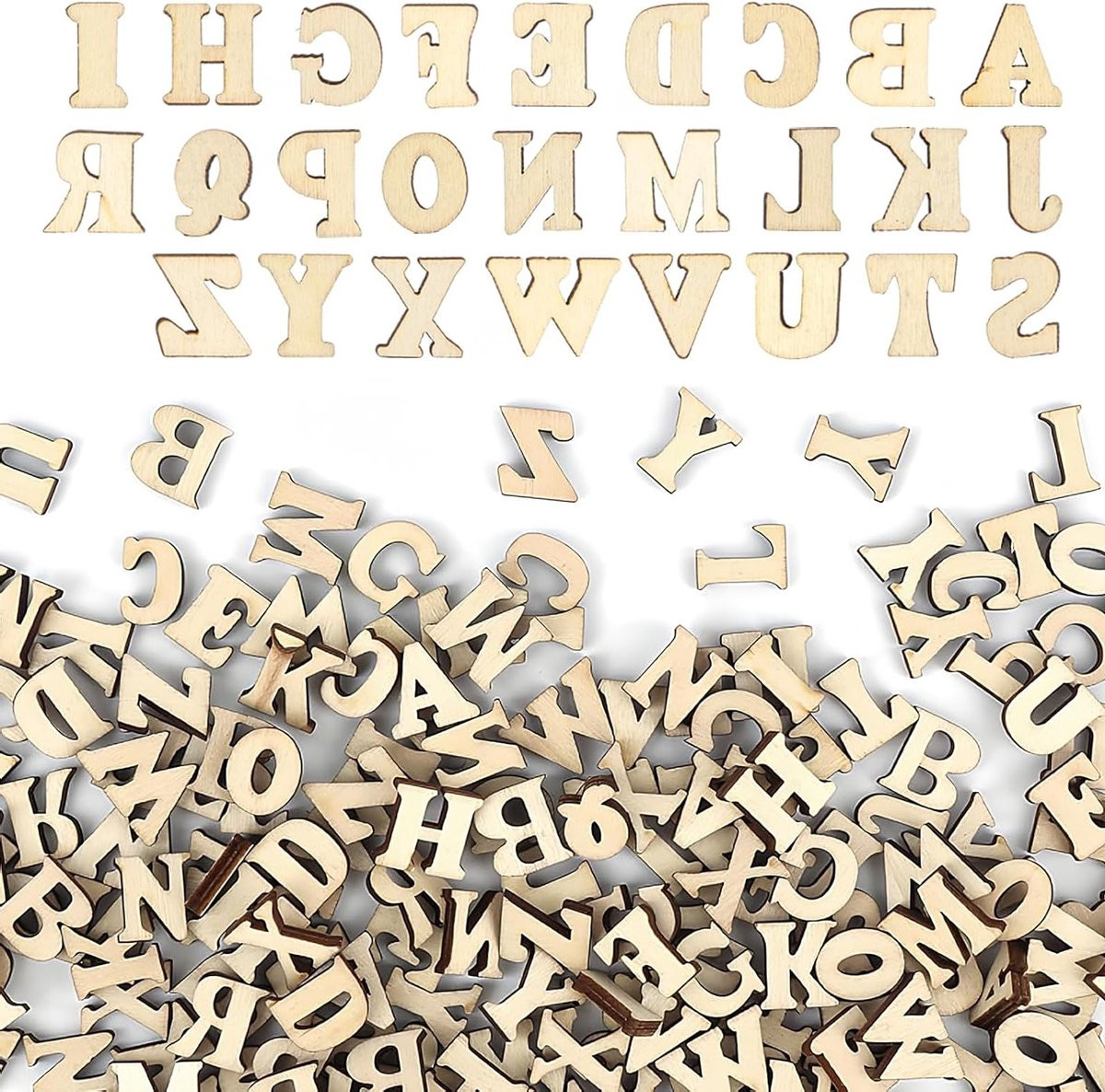 Set van 208 onbehandelde houten letters A-Z met een dikte van 15mm voor creatieve decoraties
