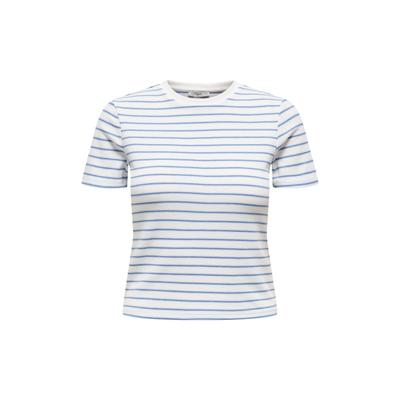T-Shirt ONLY "T-Shirt ONLLUPE STRIPE TEE 1er Pack", Damen, Gr. XS, bunt (weiß, blau), Obermaterial: 60% Polyester PES. 32% Viskose CV. 8% Elasthan EL., Shirts T-Shirt
