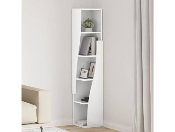 Eckschrank 27,5x27x140cm Holzwerkstoff mit Mattem Finish für Wohnzimmer Platzsparendes Eckdesign, robuste Konstruktion, matte Oberfläche, klare Linien, viel Stauraum, Wandbefestigung erforderlich