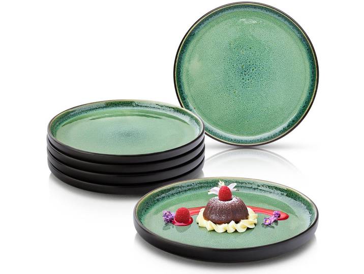 Sänger Dessertteller SET Greenwich - 6 teilig aus Steingut, Grün, 6-teilig, Rund, 20.7x6.3x20.7 cm, kratzfest, Geschirr, Teller