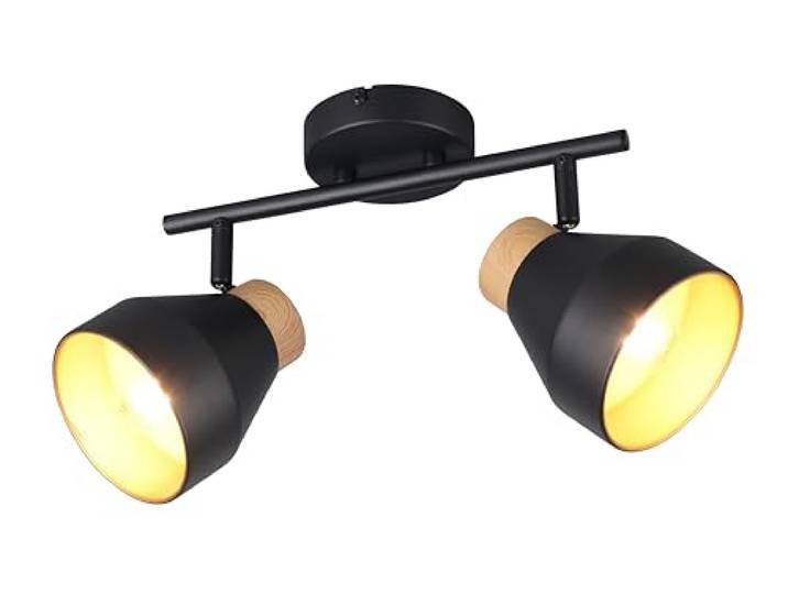 Reality Leuchten Spotleuchte Valentin R81922032, Metall Schwarz matt, Holznachbildung, exkl. 2x E14