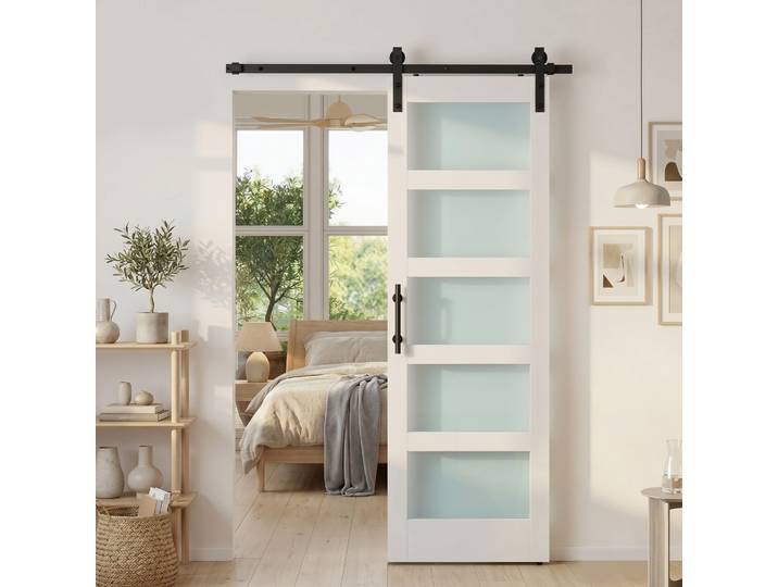 HOMCOM Porte Coulissante Blanche Rustique avec Rail Silencieux