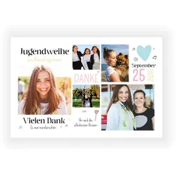 Dankeskarte Jugendweihe: Bildreiche Jugendweihe mit Fotos in Weiß