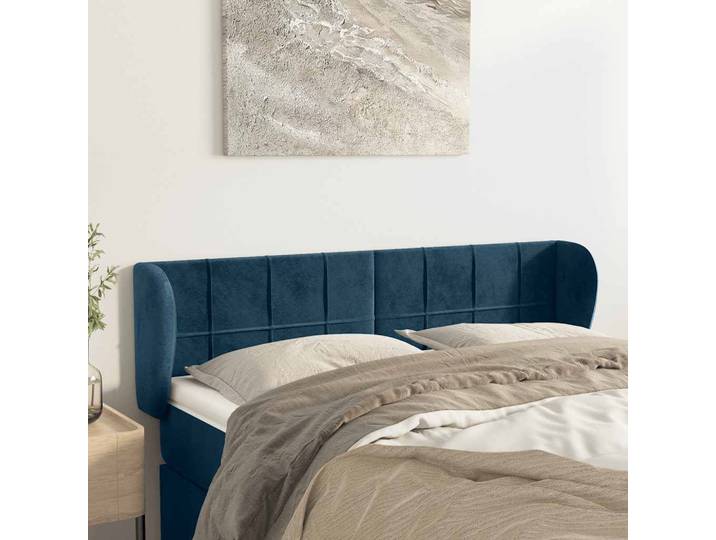 vidaXL Kopfteil mit Ohren Dunkelblau 147x23x78/88 cm Samt