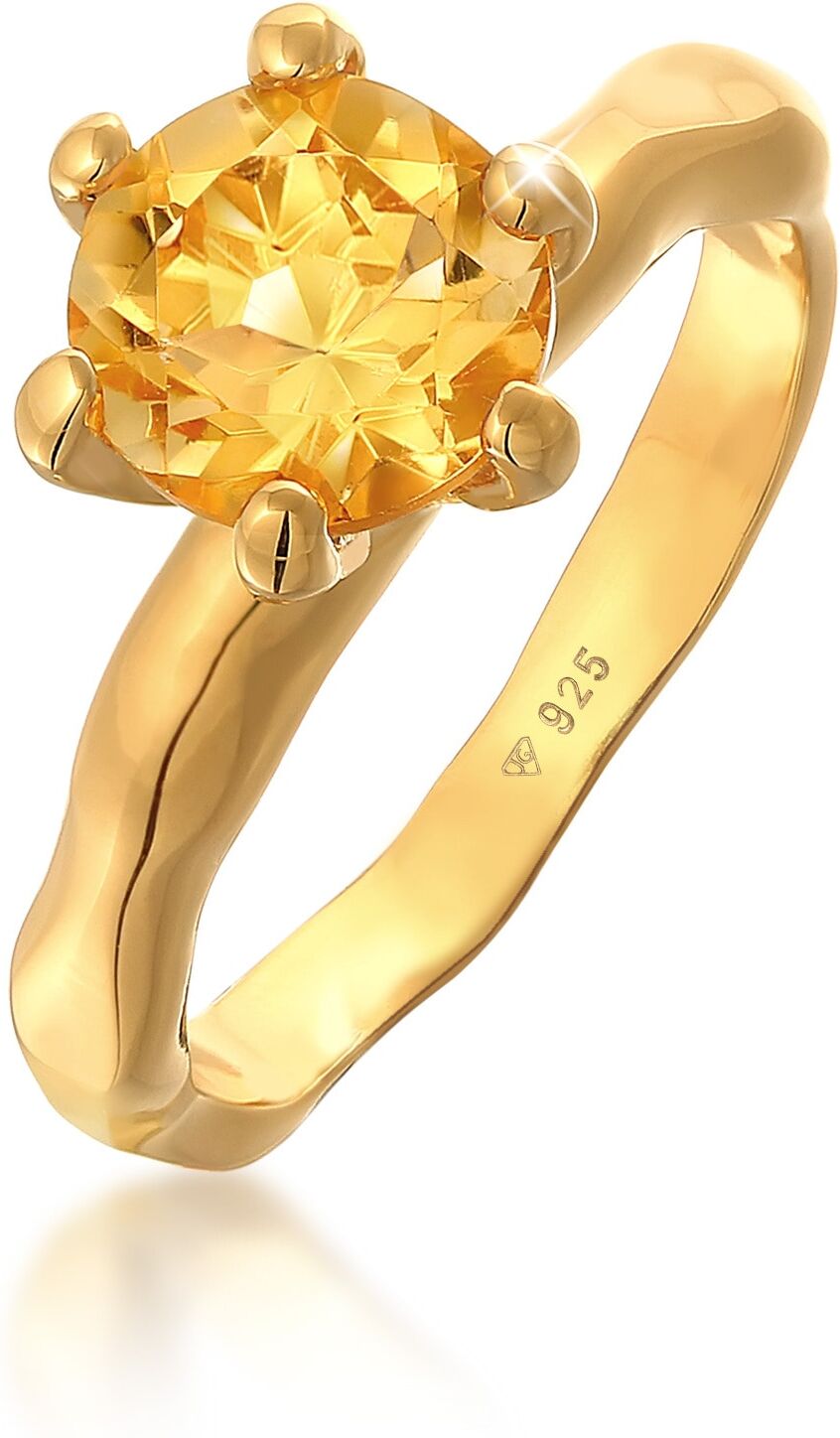 Silberring ELLI "Ring Citrine Solitär Elegant Organic Design 925 Silber" Gr. 54, gold, Fingerringe, Damen, 54, Silber 925 (Sterlingsilber), Silberring