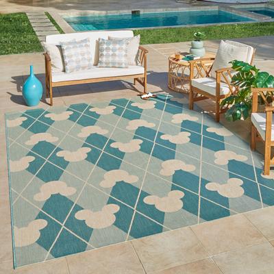Licensed Disney Mickey Mouse Oasis Blue Modern Argyle Flatweave Indoor/ Outdoor Area Rug