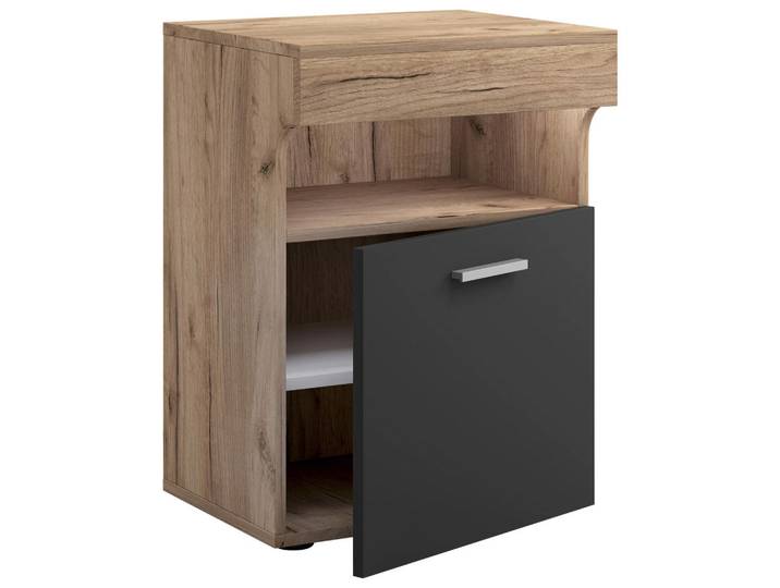 Livetastic Nachtschrank, Anthrazit, Honigeiche, Kunststoff, 45x61x39 cm, Schlafzimmer, Nachttische