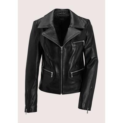 Lederjacke MADELEINE "Lederjacke Langarmjacke aus feinstem Lammnappa", Damen, Gr. 44, schwarz, Obermaterial: 100% Lammnappaleder LANA., Modern, Jacken, Lammnappa, modisch sportiver Look