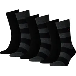TOMMY HILFIGER Herren Socken, 6er Pack - Rugby Sock, Strümpfe, Streifen, uni/gestreift Schwarz / 39-42