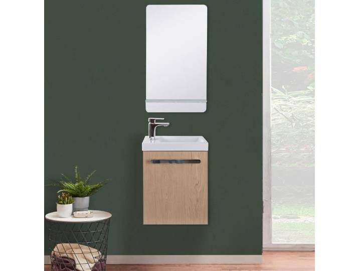 Ensemble lave-mains suspendu NEVADA avec miroir tablette