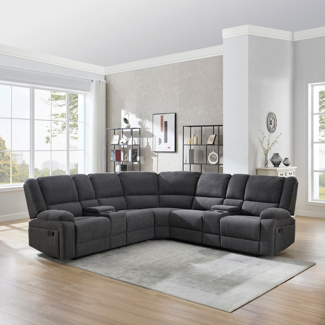 Ebern Designs Rozay 5 Seater Reclining Sofa Dark Gray 99cm H X 263cm W X 263cm D
