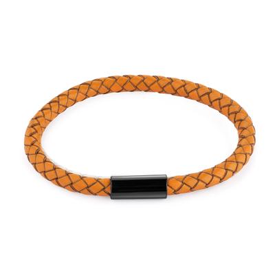 Armband ZEEME "Edelstahl Leder orange 21 cm", orange, Armbänder, Herren, 21cm, Edelstahl, Armband
