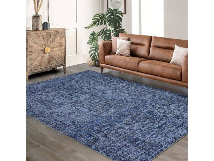 Tapis salon moderne bleu 160x230cm poils courts antidérapant contemporain lavable