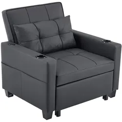 MODFU Ausziehbares Schlafsofa 3-in-1 Schwarz 190x80x85 cm mit Getränkehaltern und USB-Anschluss für kleine Räume