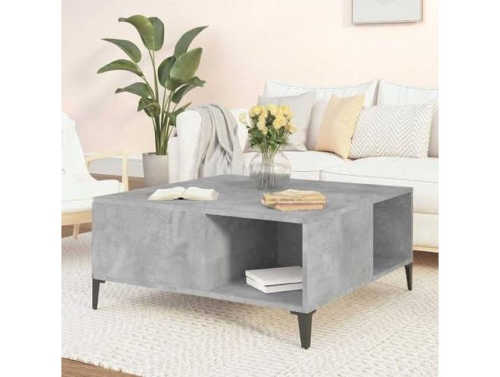 HEFZGDB Couchtisch Betongrau 80x80x36,5 cm Holzwerkstoff mit Stauraum Fächern für Bücher Zeitschriften minimalistisches Design Beistelltisch Wohnzimmertisch