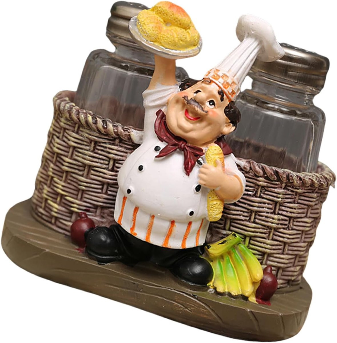 Brood Chef Koks Beeldjes Flessenhouders voor Kruiden - Keuken Decoratie van Hars - Hoogte: 11 cm