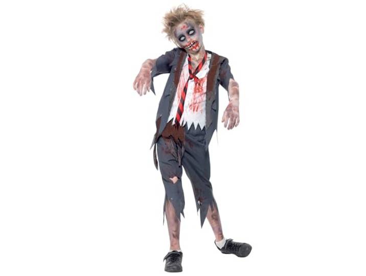Zombie School Boy Costume, Grey, with Trousers, Jacket, Mock Shirt & Tie, TODDLER