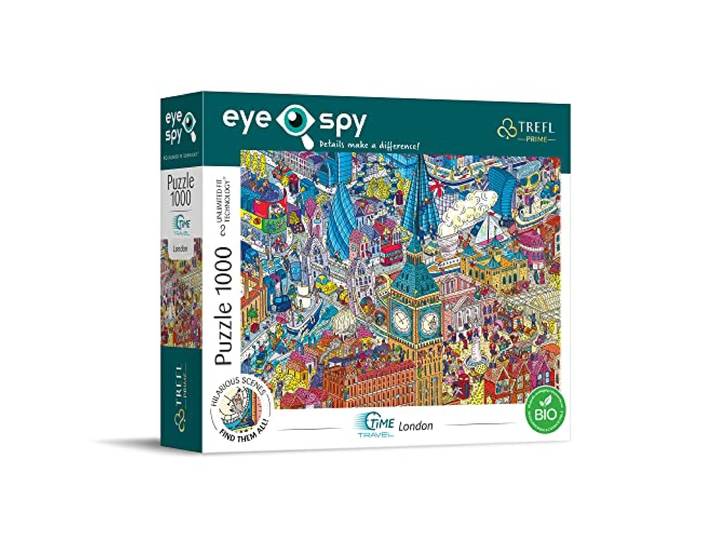 Trefl Prime - UFT-puzzel Eye-Spy tijdreis: Londen, Verenigd Koninkrijk - 1000 stukjes, verrassende details, Grappige scènes, Dikste karton, BIO, EKO