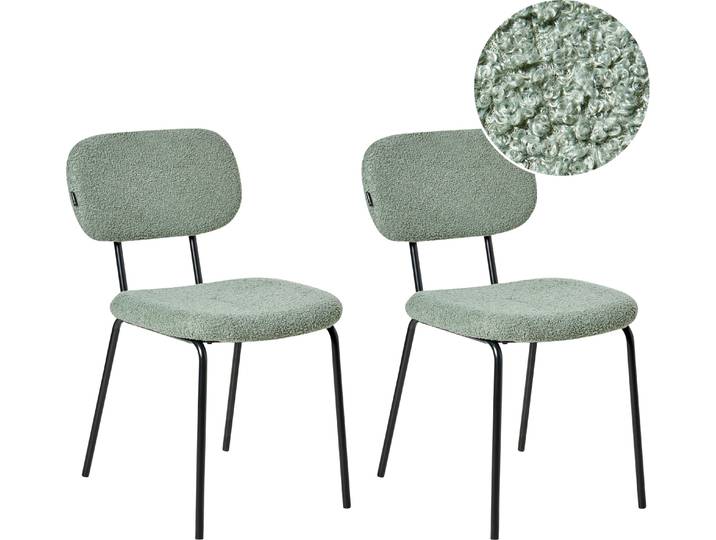 BELIANI Set aus 2 Esszimmerstühlen Grün Bouclé Polsterung Schwarzes Gestell Eisenrahmen Retro Design