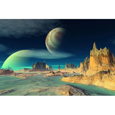 Fototapete PAPERMOON "PLANETEN-FUTURISTISCH WELTRAUM MOND GALAXIE UNIVERSUM", bunt, B:3m L:2,23m, Vlies, Tapeten