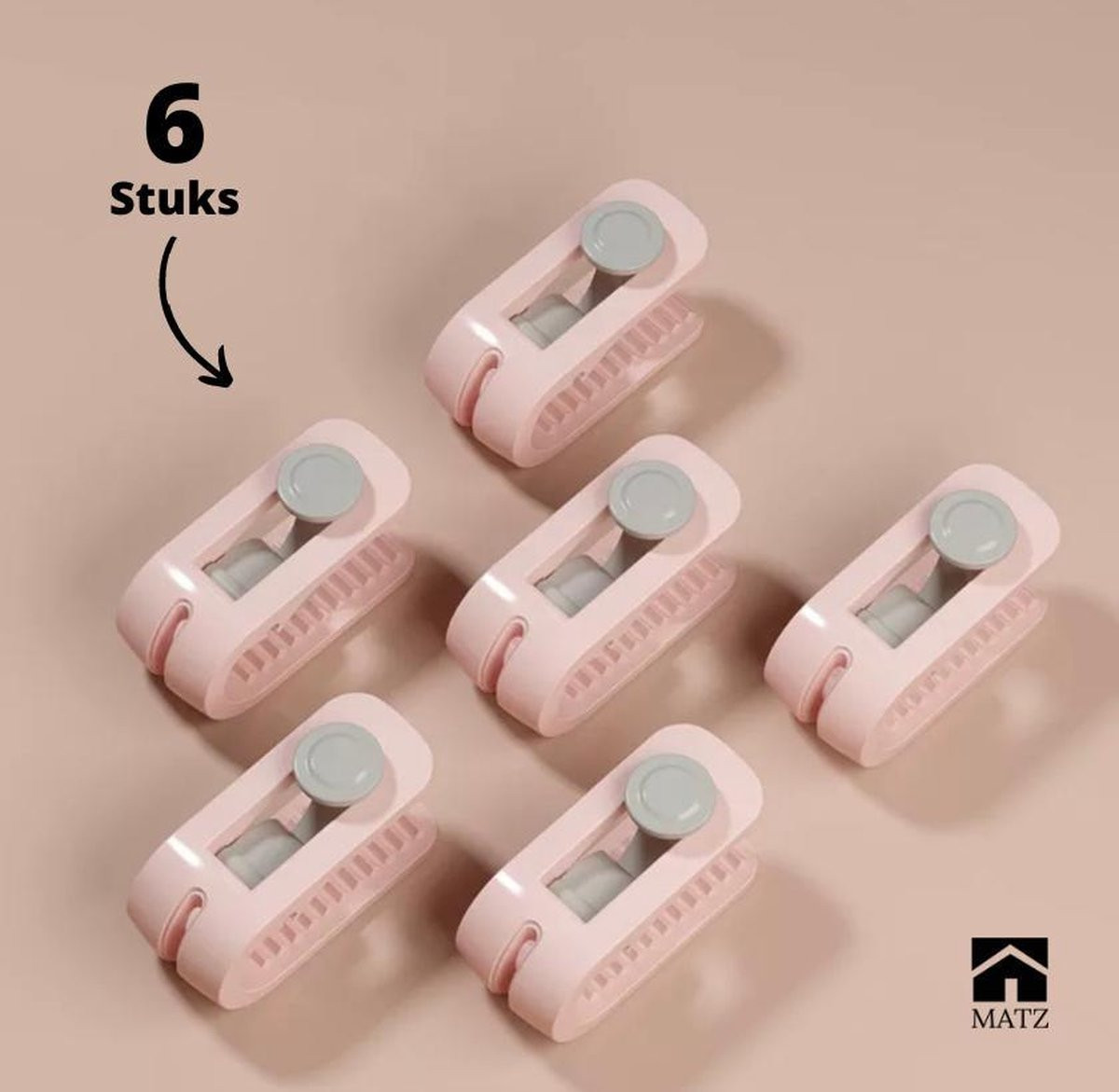 Set van 6 roze stevige dekbedclips met opbergbox