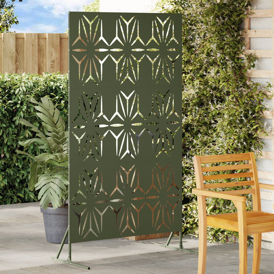 Brayden Studio Metal Fence Panel Metal Large Patterned Olive 100cm W X 180cm H X 50cm D
