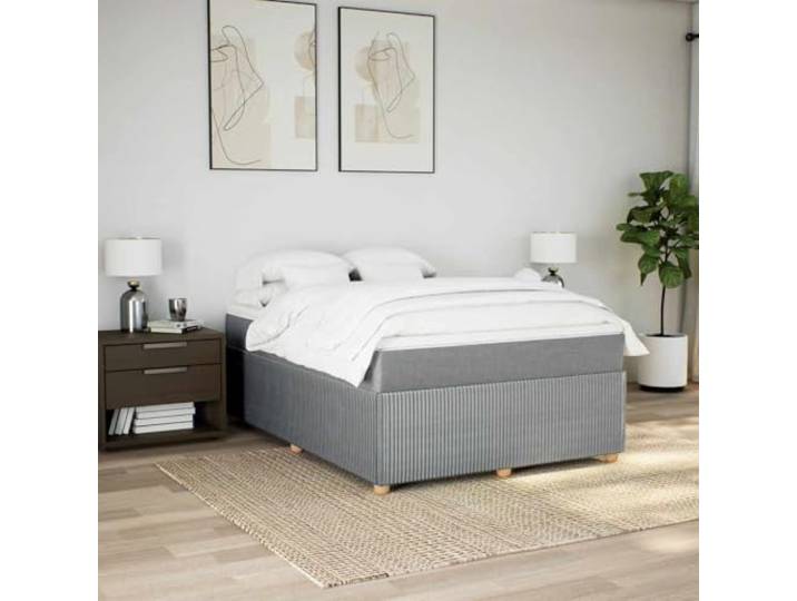 KTHLBRH Boxspringbett mit Matratze hellgrau 140 x 190 cm Taschenfedern, Matratzenbezug inklusive, Latten aus Holz, stabile Halterung