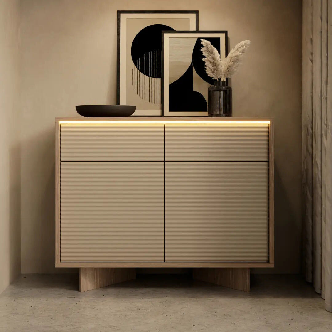 17 Stories Cabinet/Enclosed Storage Cappuccino & Natural Bolivar 84cm H X 104cm W X 40cm D