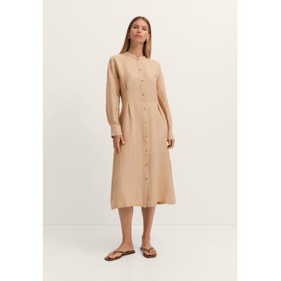 Blusenkleid BUGATTI, Damen, Gr. 38, Normalgrößen, beige (50, beige), 58% Leinen, 27% Polyester, 15% Viskose, gestreift, normal, Kleider Blusenkleid, Modern Fit mit Streifen