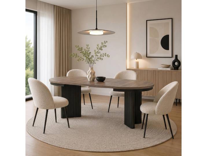 BEAUTYSOFA Runder Ausziehbarer Esstisch PRESTIGE Ø 100–180 cm, Walnuss/Schwarz, Moderner Esstisch für Esszimmer, Küche, Skandinavischer & Loft-Stil