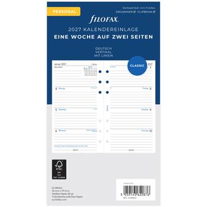 Filofax Kalendereinlagen 27-68440, Jahr 2027, 1 Woche auf 2 Seiten, Personal
