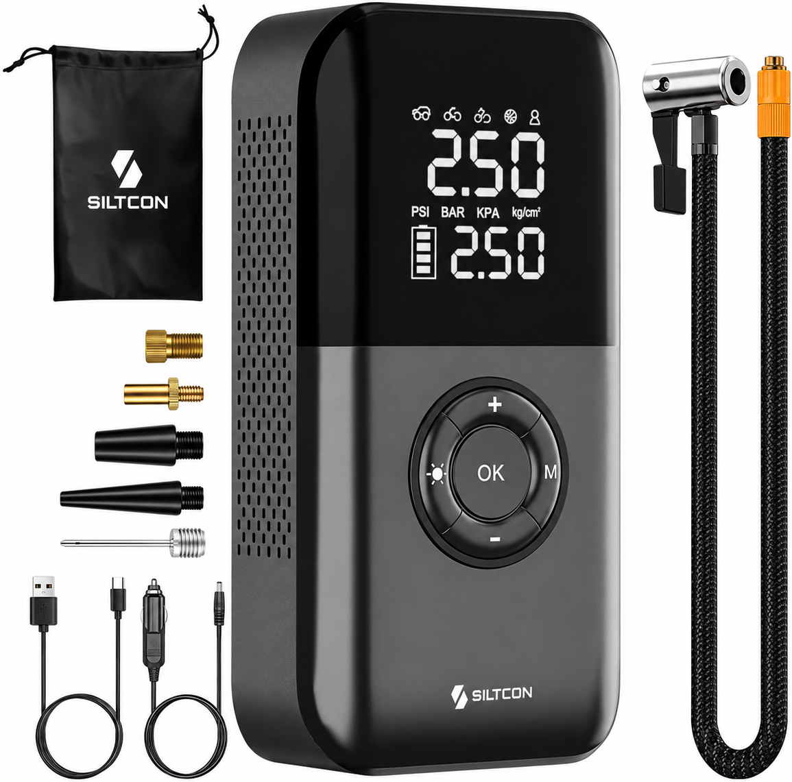 Siltcon Elektrische Reifenpumpe 10,8 bar 35 l/min mit 8500mAh Powerbank