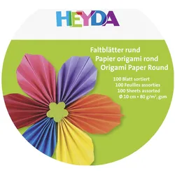 5x Heyda, Bastelpapier, Faltblätter rund Papier 10cm 10 Farben sortiert VE=100 Blatt (80 g/m2, 1x)