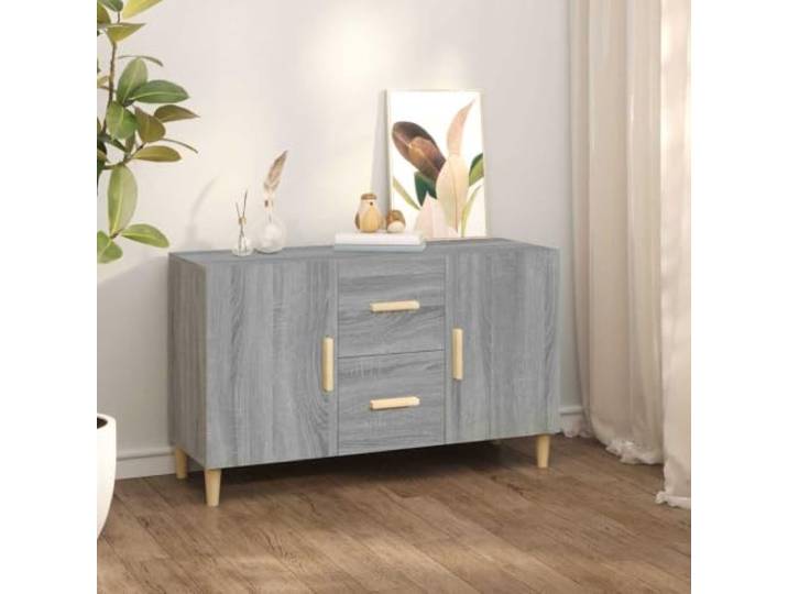 RJPLMFV Anrichte Sonoma, grau, 100 x 36 x 60 cm, Holz, Technik 2 Türen, 2 Schubladen, geräumige Aufbewahrung, leicht zu reinigen, Wandbefestigung inklusive