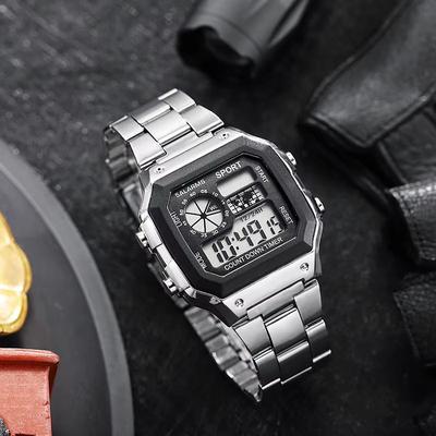 Inspired Finds YIKAZE Stainless Steel LED Digital Sports Watch With Countdown Timer silver