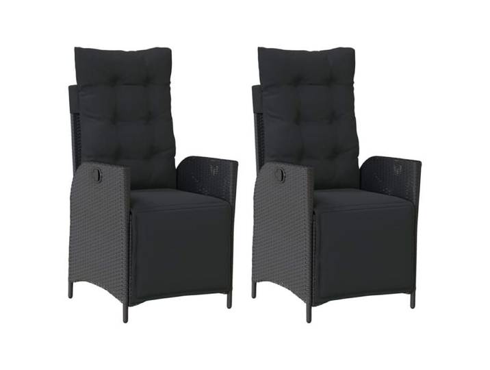 @FRENCH Chaises inclinables de jardin (lot de 2) - TOP VENTES - Jusqu'à 120 kg - repose-pied noir rotin 1206322