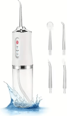 Inspire Curations AquaJet Pro Portable Water Flosser Rechargeable 4 Nozzle Dental Irrigator With 3 Modes white
